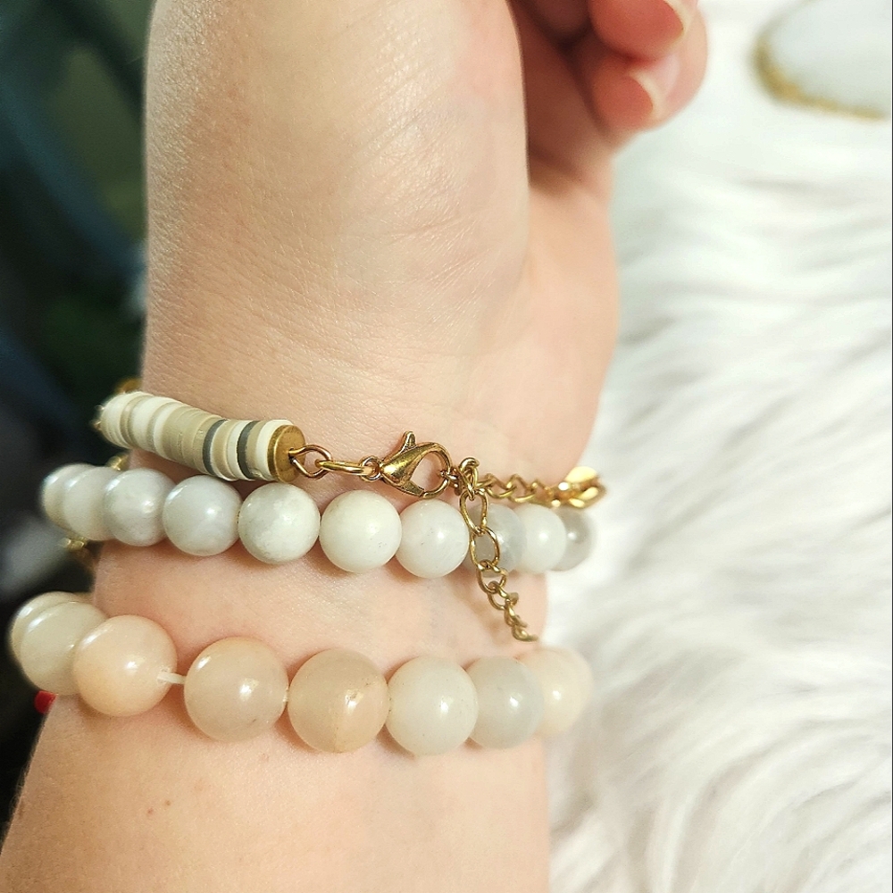NWT Ryze Natural Stone Peach Aventurine & Geode Stack Bracelets - Set of 3 - Picture 7 of 7